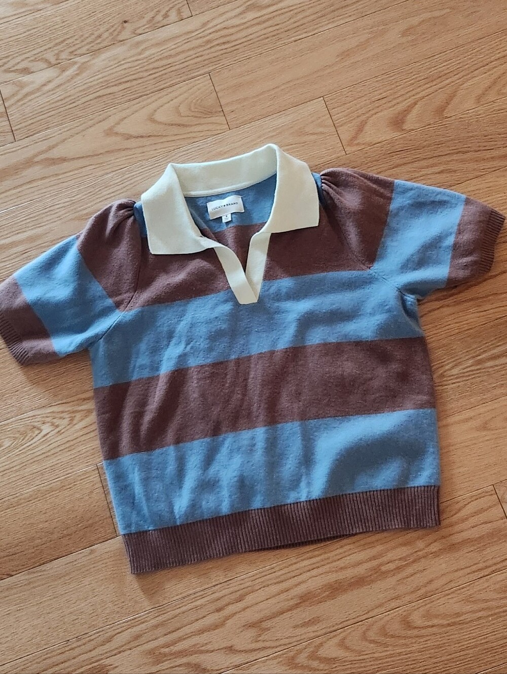 Free People Striped Polo Knit Short Sleeve Tee